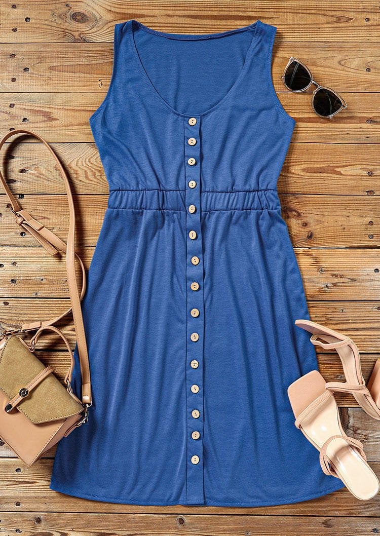 Slit Button Sleeveless Mini Dress