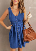 Slit Button Sleeveless Mini Dress